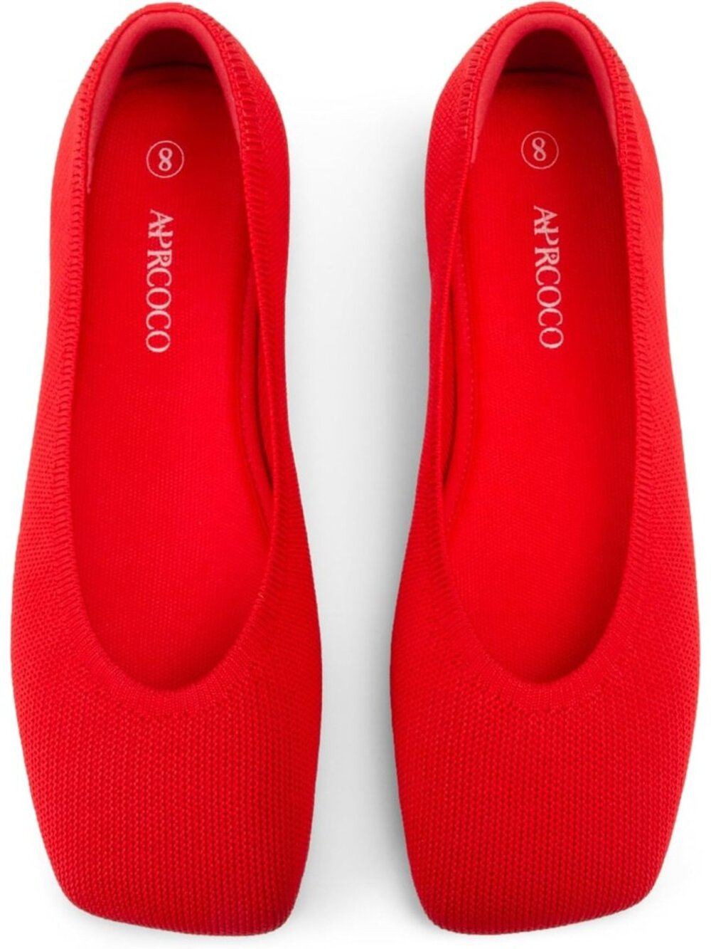 Women's Red Wide Toe Box Square Toe Washable Knit Slip On Ballet Flat Shoes